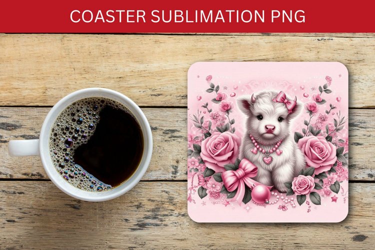 square coaster - pink highland cow