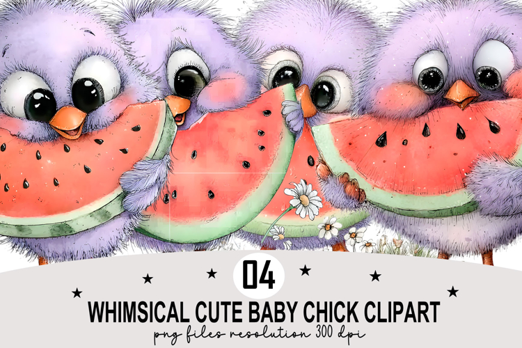 whimsical cute baby chick clipart Watercolor PNG example image 1