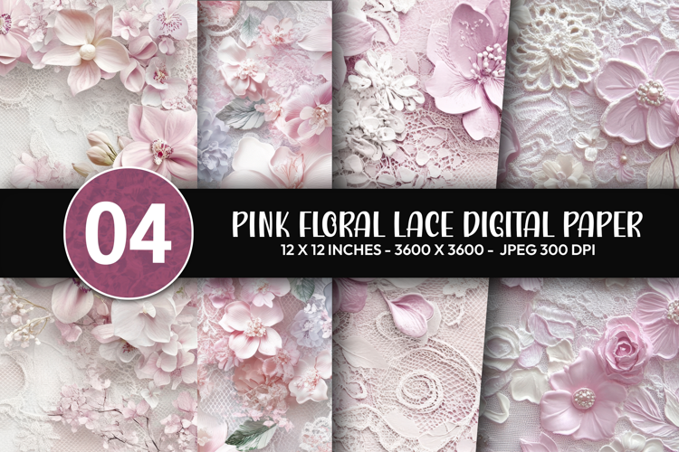 Pink Floral Lace Digital Paper