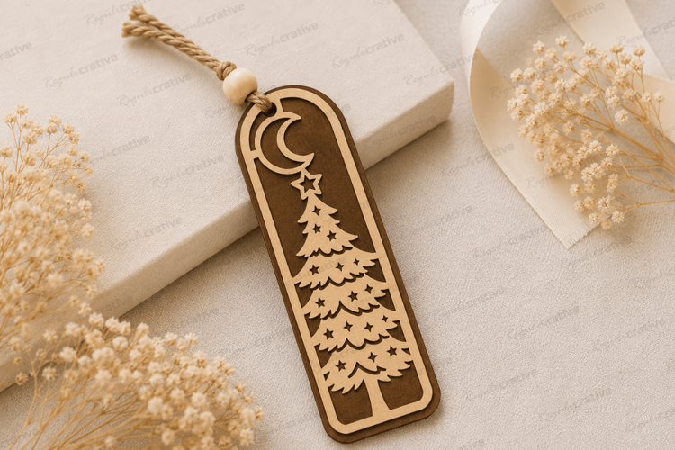 Moonlit Christmas Tree Bookmark Laser Cut SVG File moonlit