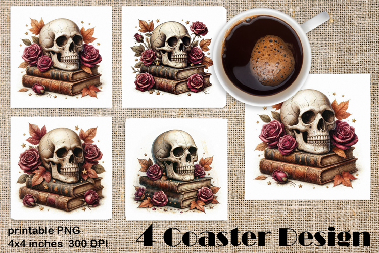 Dark Academia Floral Skull square coasters Sublimation
