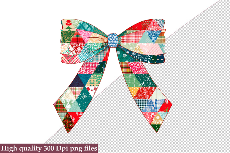 Christmas Patchwork Bow Clipart PNG