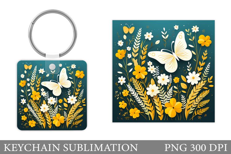 Butterfly Keychain Sublimation. Flowers Keychain Design example image 1