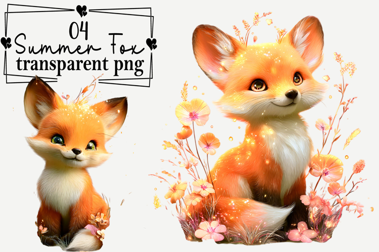 Whimsical Summer Fox Clipart Watercolor PNG