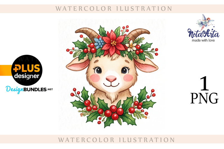 Christmas Goat in Watercolor Style