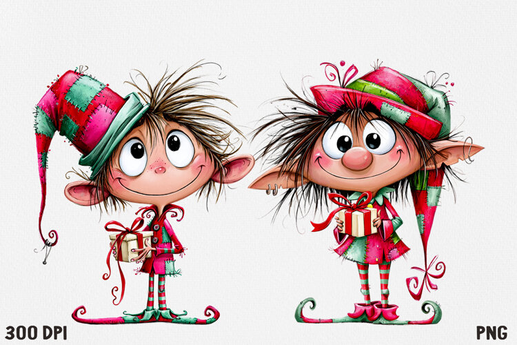 Whimsical Christmas Character Clipart PNG, Cute Holiday example image 1