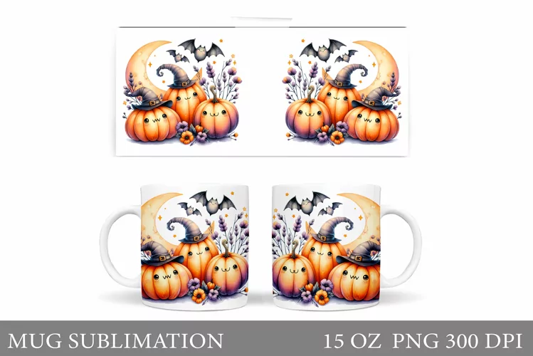 Cute Pumpkin Mug Wrap. Halloween Mug Wrap Sublimation