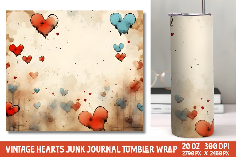 Vintage Hearts Junk Journal Tumbler Wrap