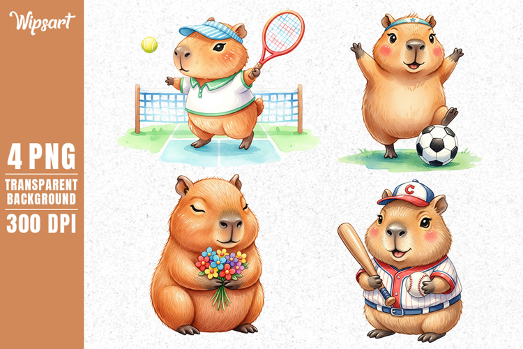 Cute Capybara Sports & Love Clipart PNG