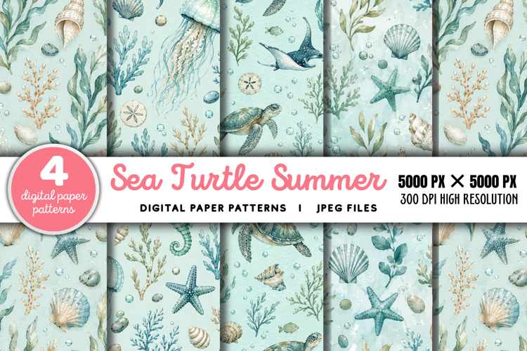Sea Turtle Summer Seamless Pattern JPG