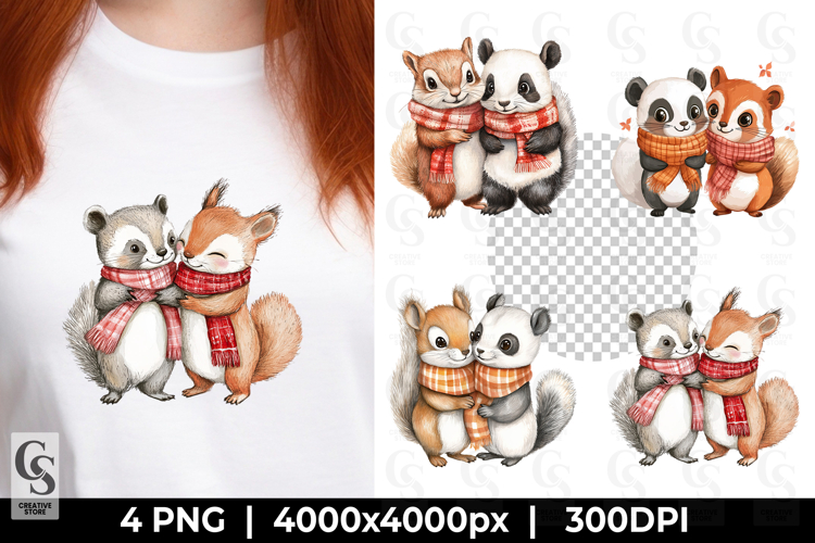 Winter Animals Scarf Clipart PNG
