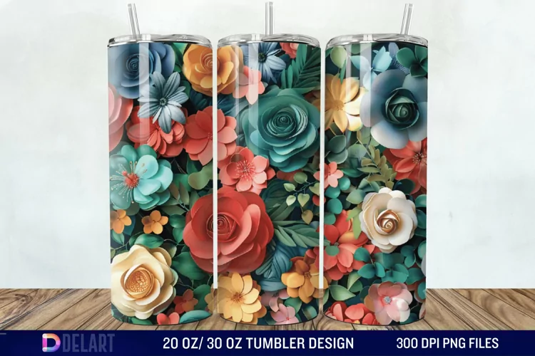 3D Painted Flower Tumbler Wrap
