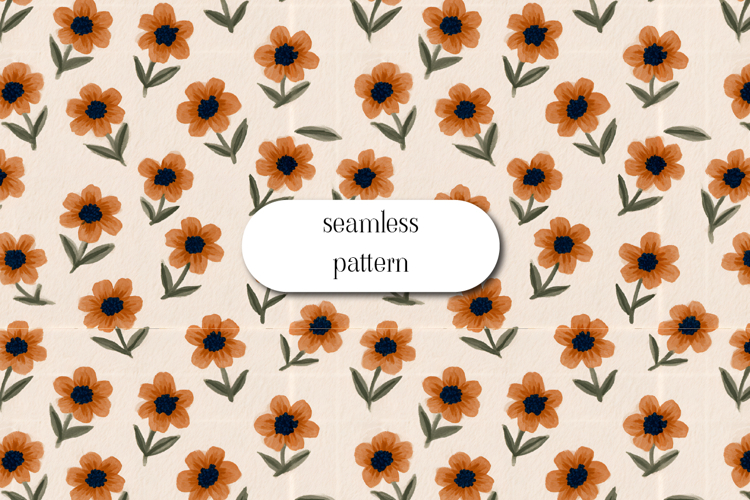 Orange Floral Seamless Pattern, Cottagecore Flower JPG