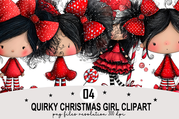 Whimsical Christmas Girl Clipart Watercolor PNG example image 1