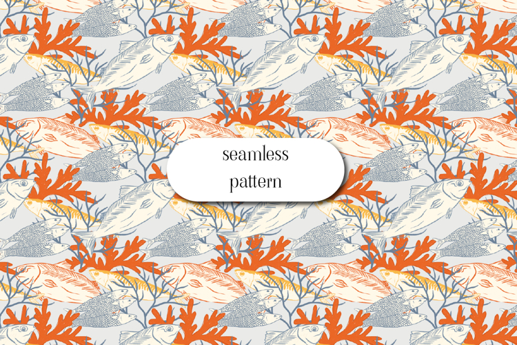 Coral Reef Fish Seamless Coastal Marine Pattern