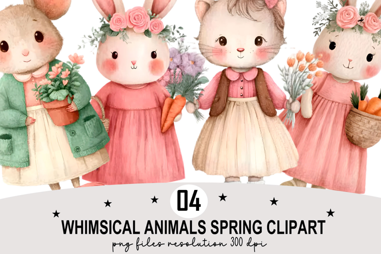 Whimsical Animals Spring Clipart Watercolor png