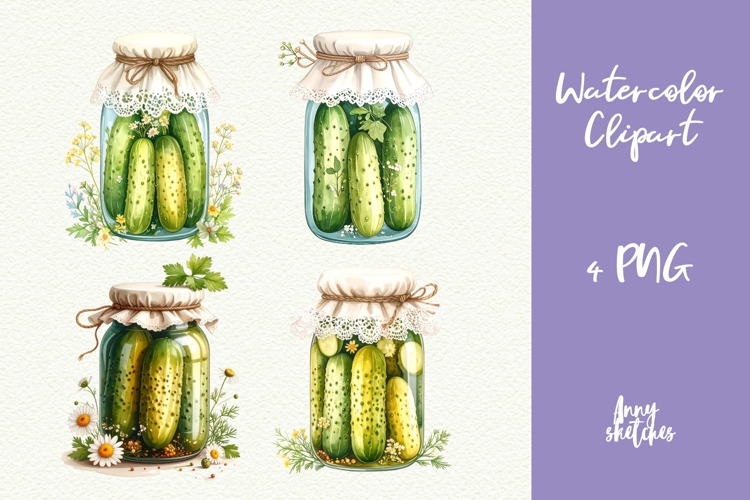 4 Cute Pickle Jar Sublimation Design Pickles PNG Cottagecore