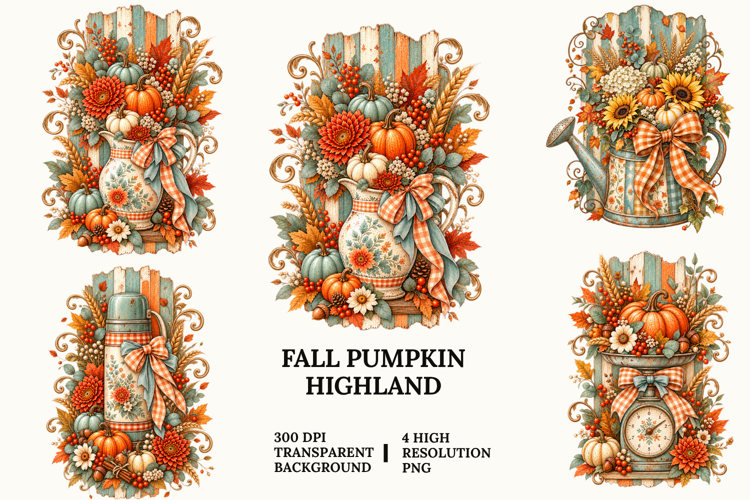 Fall Pumpkin Floral PNG