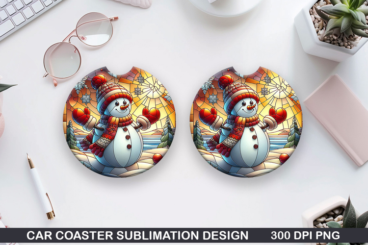 Snowman Car Coaster Sublimation|Christmas Coaster PNG Design