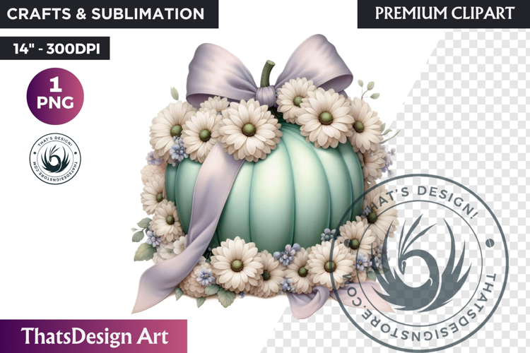 Floral Dreamy Pastel coquette pumpkin with bow PNG Clipart