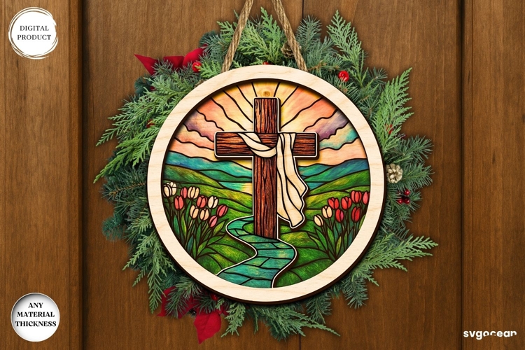 Nativity Stained Glass Door Sign Laser Cut | Door Hanger example image 1