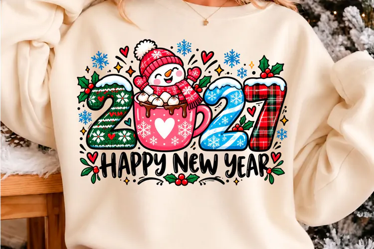 Happy New Year 2027 Snowman PNG New Year T-shirt Png