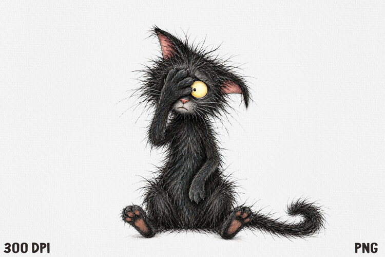 Funny Fluffy Cat Clipart PNG, Cute Crazy Cat Illustration. example image 1