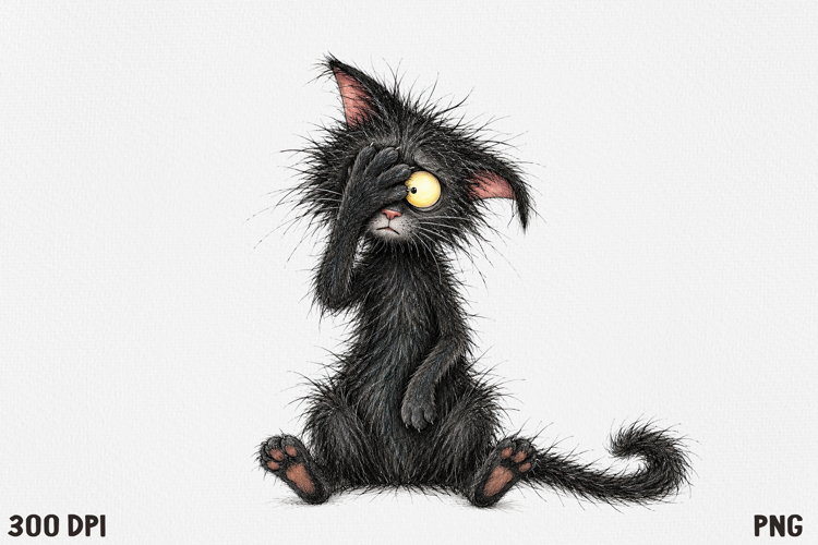 Funny Fluffy Cat Clipart PNG, Cute Crazy Cat Illustration.