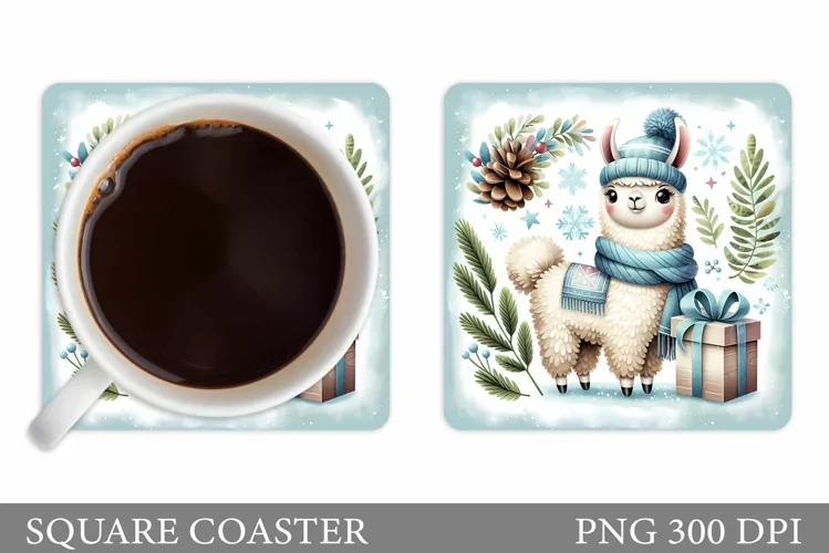 Christmas Lama Coaster Design. Christmas Coaster Sublimation