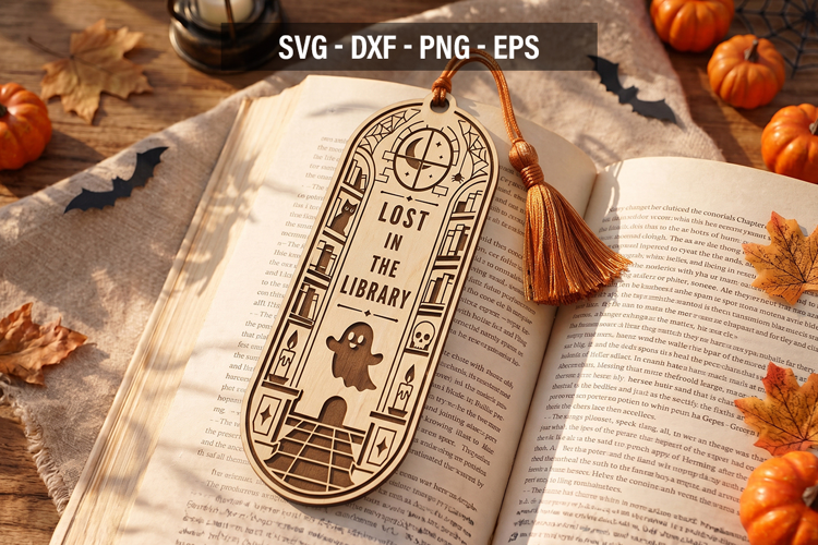 Lost In The Library Bookmark SVG, Halloween Cat Bookmark