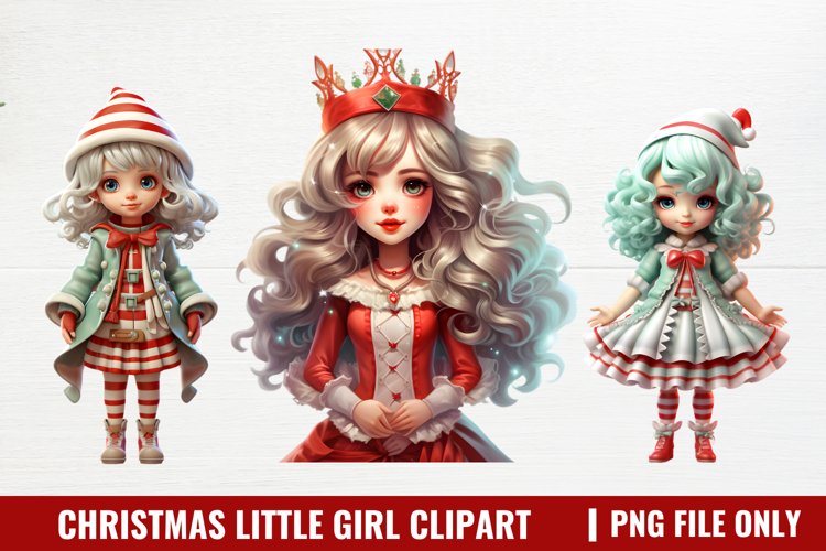 Christmas Little Girl Clipart Sublimation example image 1