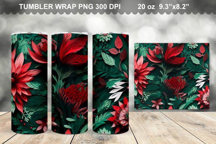 3D Christmas Flowers Wrap Tumbler Design