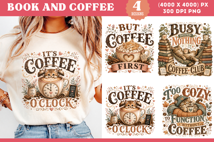 Funny Cat Coffee Quote Sublimation PNG
