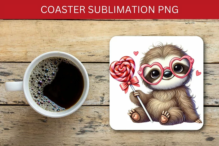 valentine square coaster - sloth