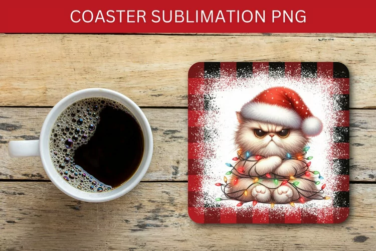 square coaster - grumpy christmas cat