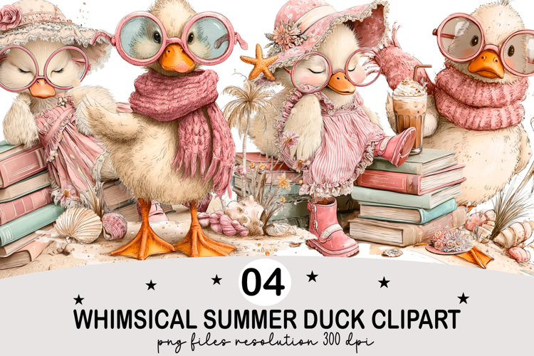 Whimsical Summer Duck Clipart Watercolor png