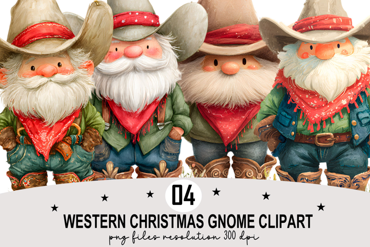 Whimsical Western Christmas Gnome Clipart Watercolor PNG example image 1