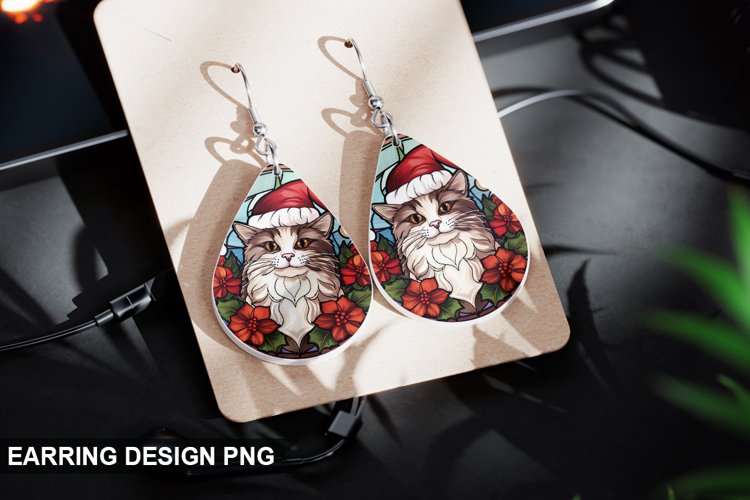 Stained Glass Christmas Cat Earring Design