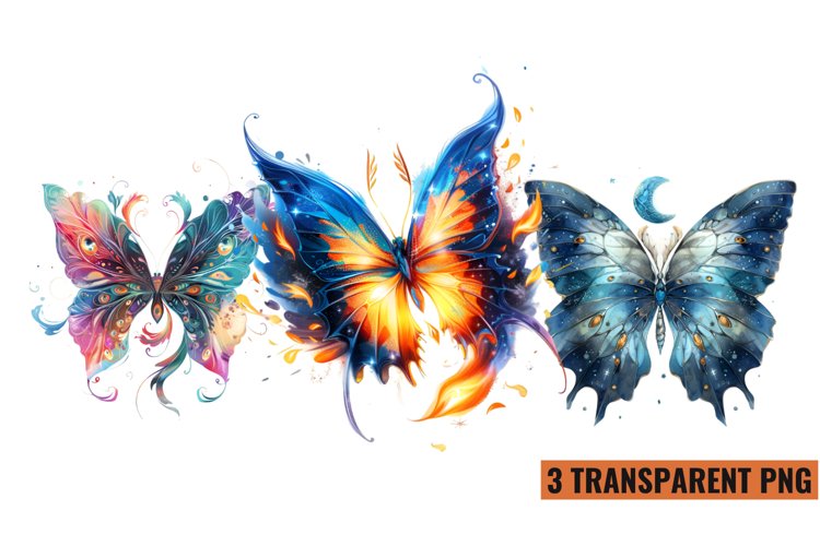 Watercolor Magic Butterflies Clipart, PNG example image 1