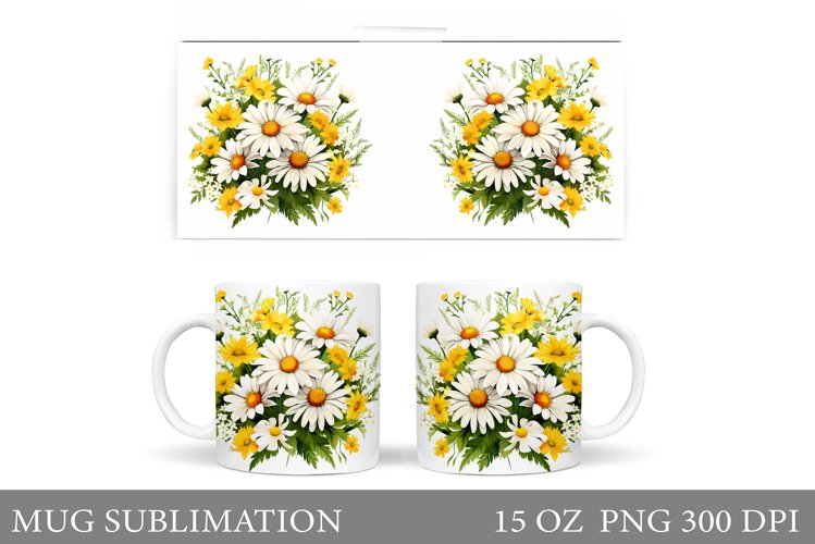 Daisy Flowers Mug Sublimation. Flowers Mug Wrap Design