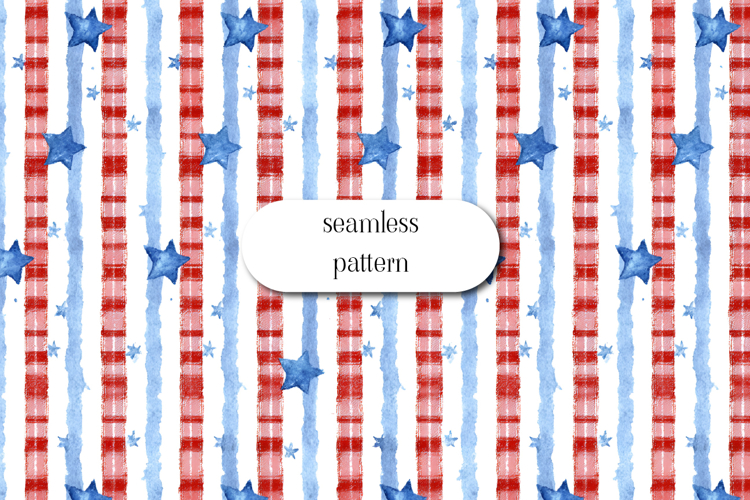 Patriotic Stripe and Star Seamless Watercolor Pattern