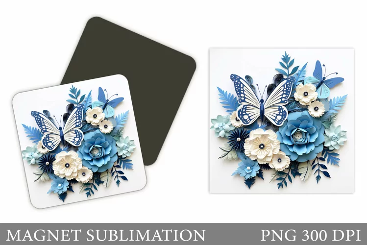 Butterflies Magnet Design. Flowers Magnet Sublimation