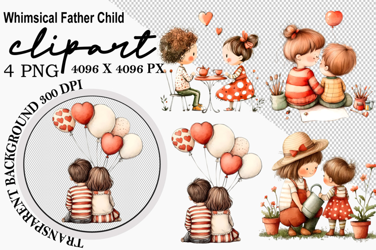 Whimsical Father Child Clipart png Watercolor png