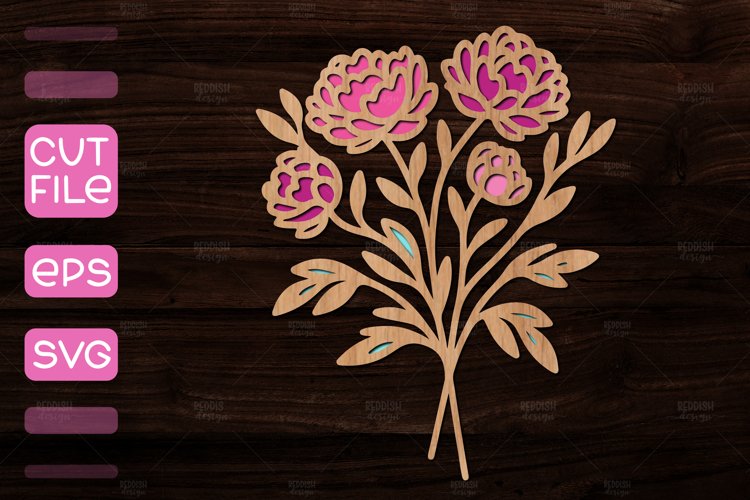 3D Layered Peonies Flowers laser cut,Layered Paper Cut SVG
