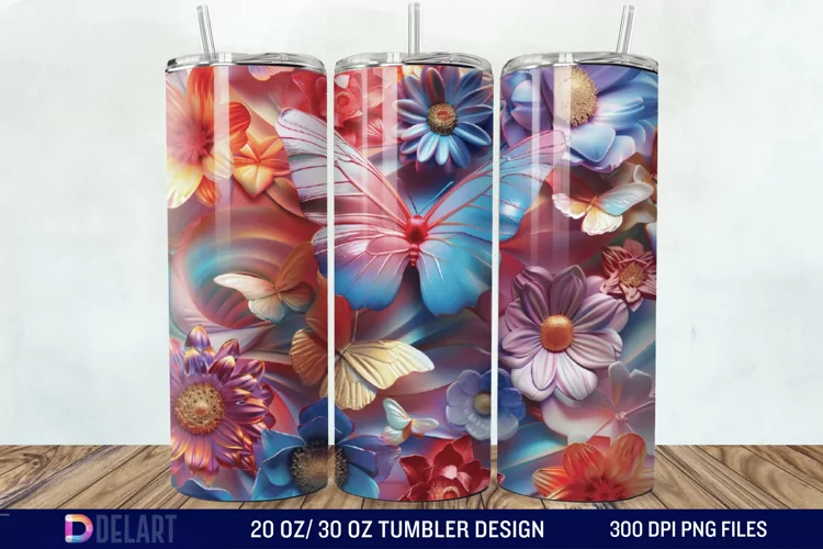 3D Flower Butterfly Tumbler Wrap