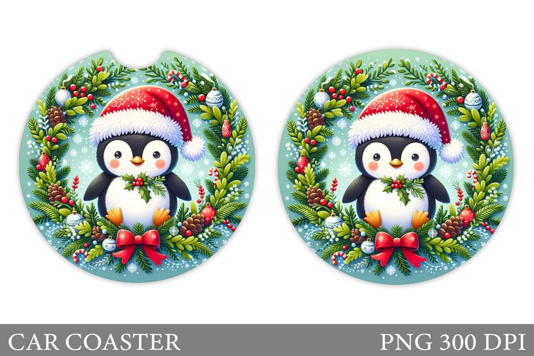 Cute Penguin Car Coaster. Christmas Car Coaster Design example image 1