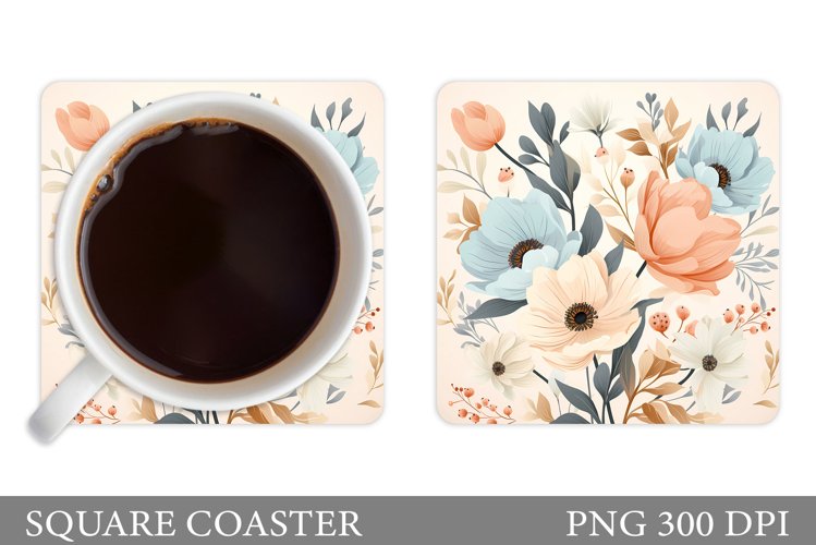Flowers Coaster Sublimation. Square Coaster Flowers Design