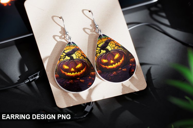 Halloween Stained Glass Pumpkin Earring Design
