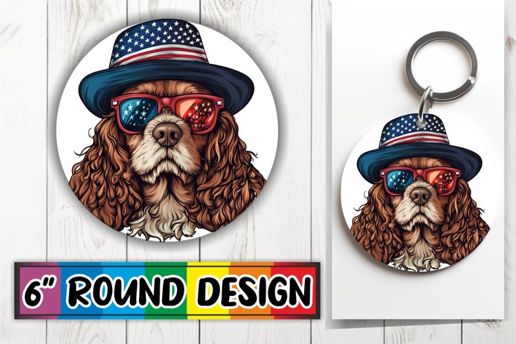 Keychain Design - Dog with American Flag Sublimation Circle