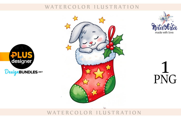Christmas Bunny in Watercolor Style example image 1